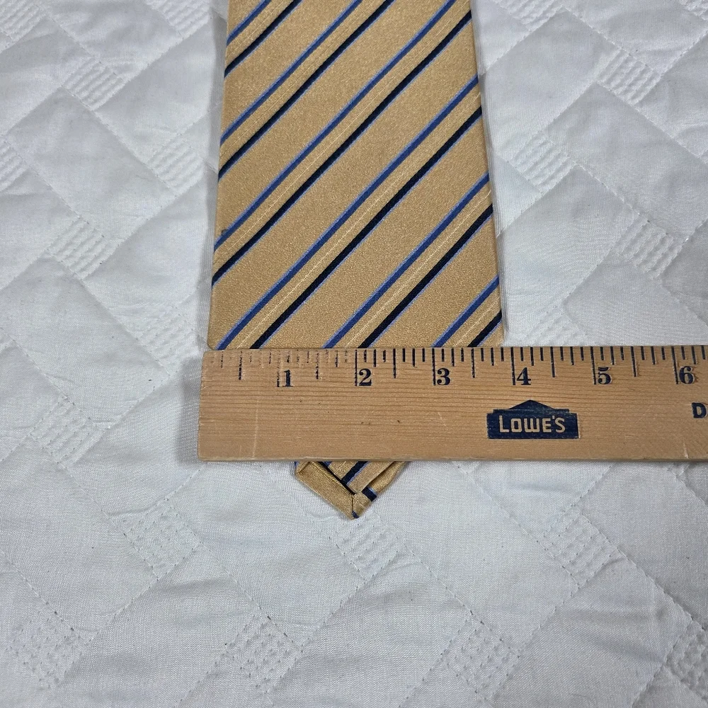 Donald Trump Signature Necktie Silk Tan Brown Blue Stripe Tie